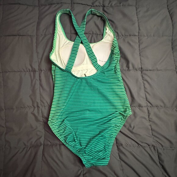 Lands' End Green Stripped Tugless X-Back 1-Piece Swimsuit -  Sizes: 4 Long - NWT - Picture 2 of 12